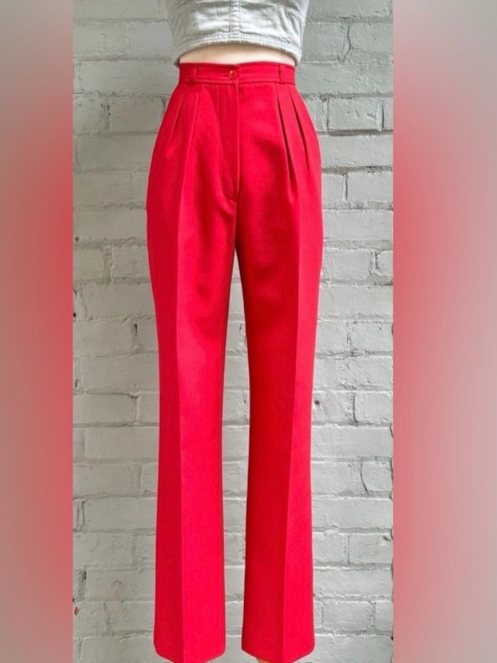 Vintage Red Pleated High Rise Trousers